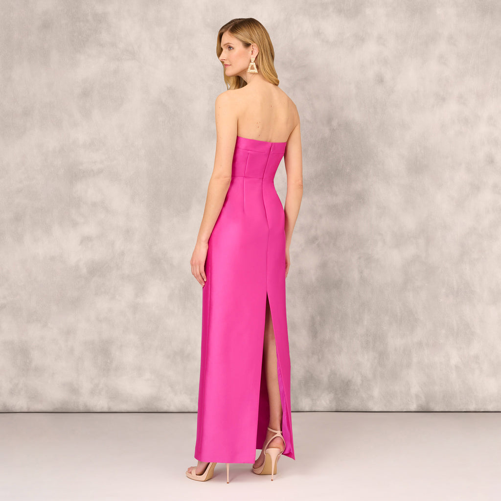 Strapless Mikado Gown With Pleated Bodice In Magenta