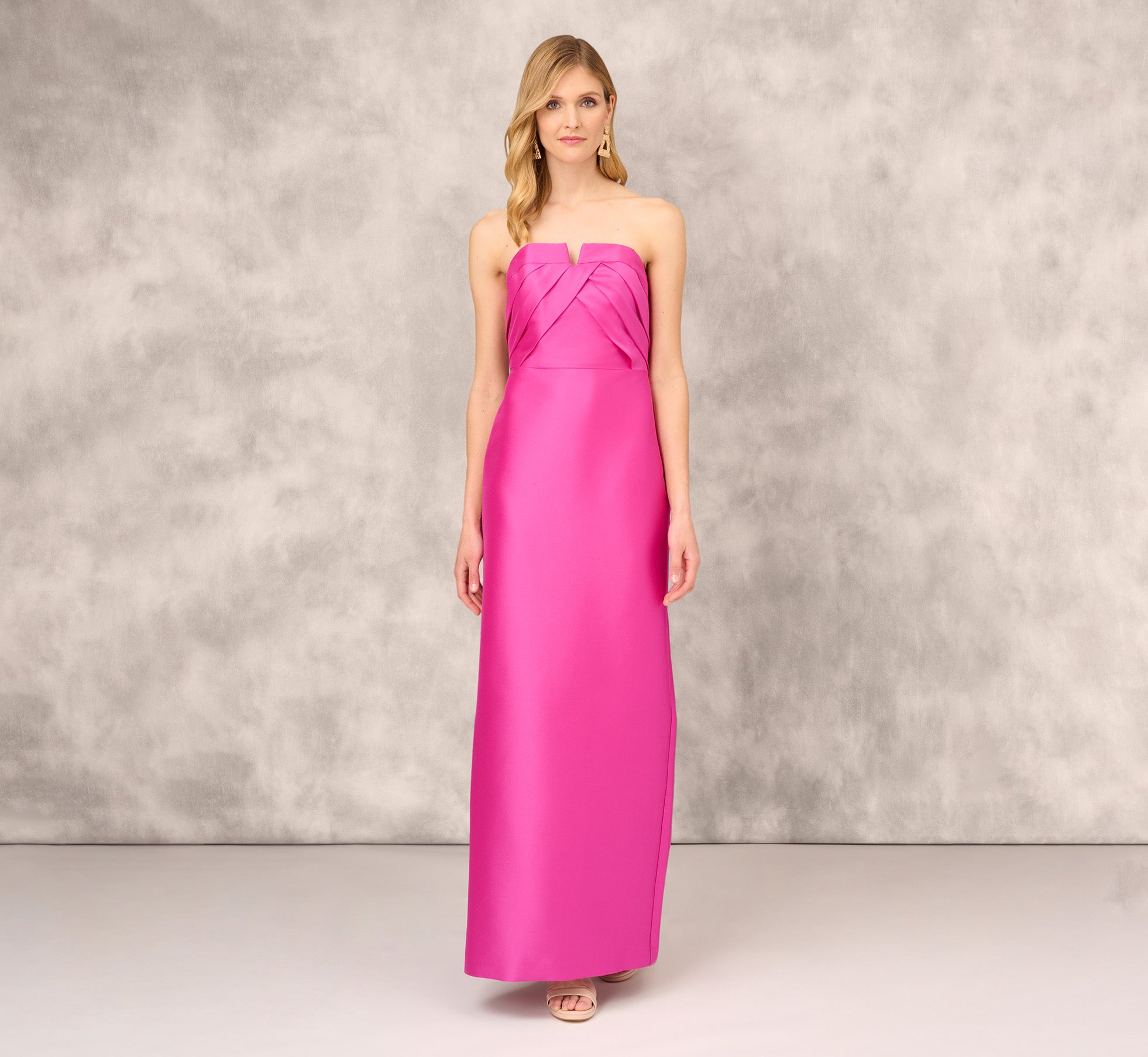 Strapless Mikado Gown With Pleated Bodice In Magenta Adrianna Papell