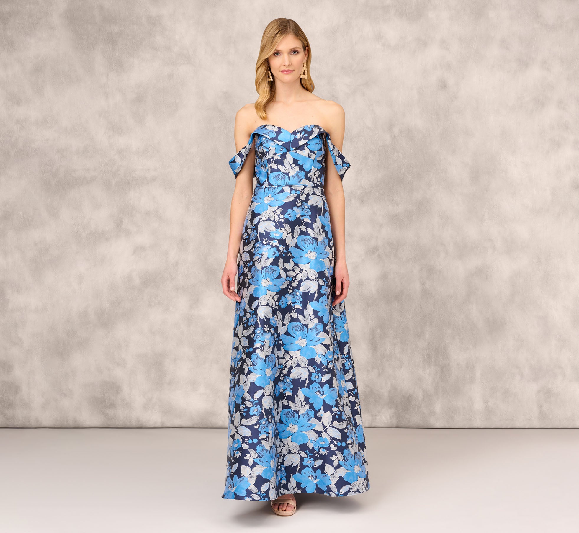 Floral jacquard sleeveless clearance ball gown with pockets