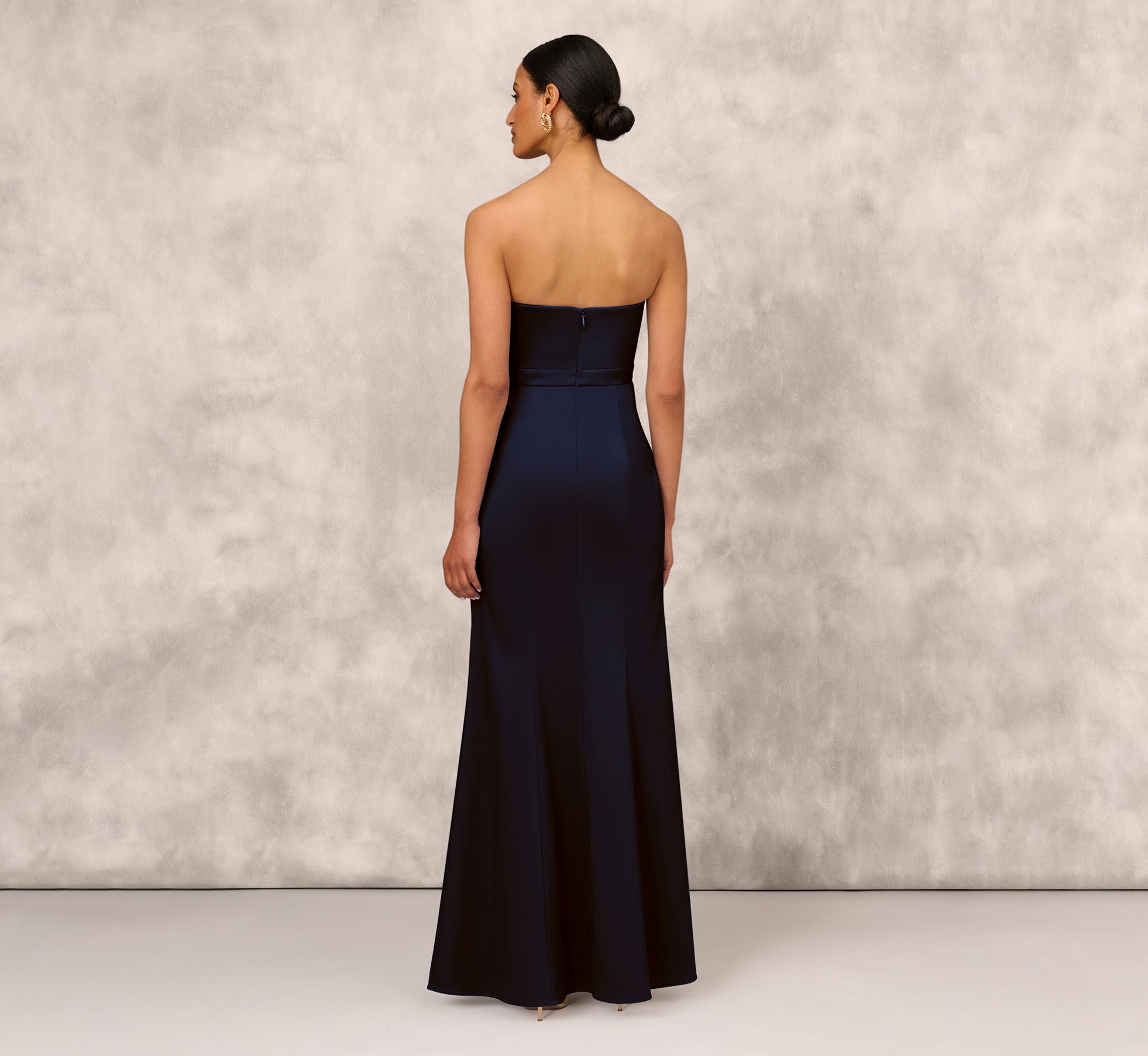 Mikado Strapless Gown With Peplum Sides In Navy Adrianna Papell