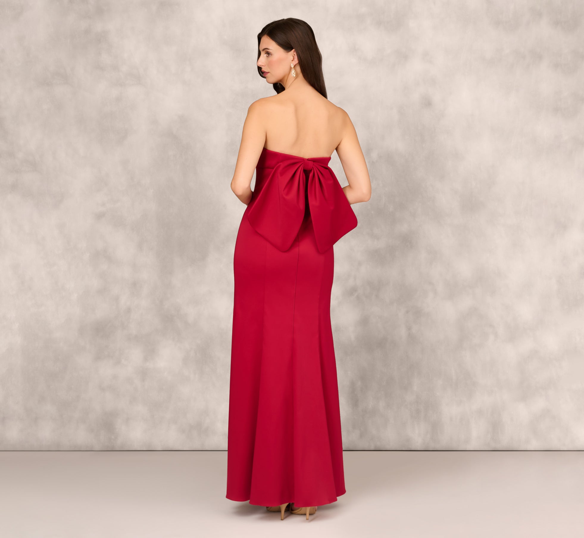 Stretch Mikado Strapless Gown With Bow Back In Matador Red