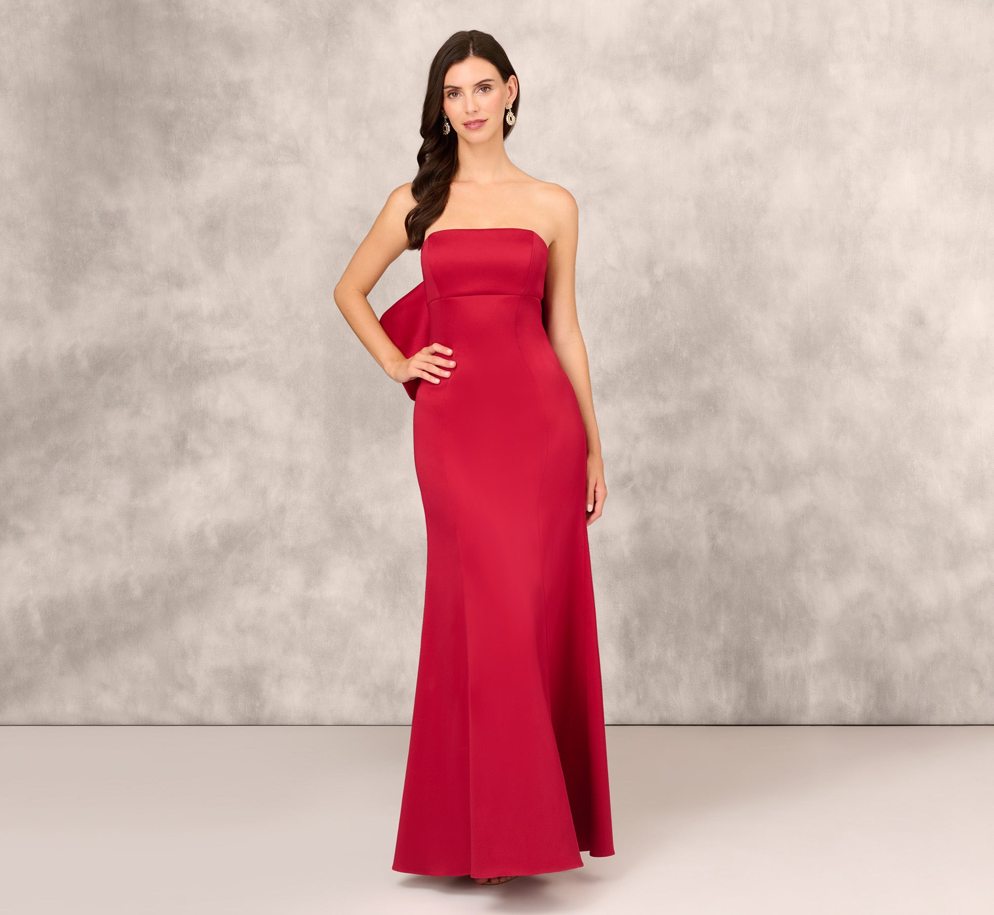 Stretch Mikado Strapless Gown With Bow Back In Matador Red