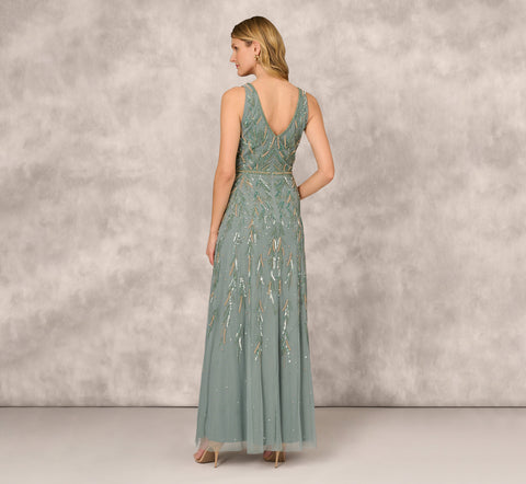 Multicolor Beaded Mermaid Gown With Sweetheart Neckline In Dark Sage