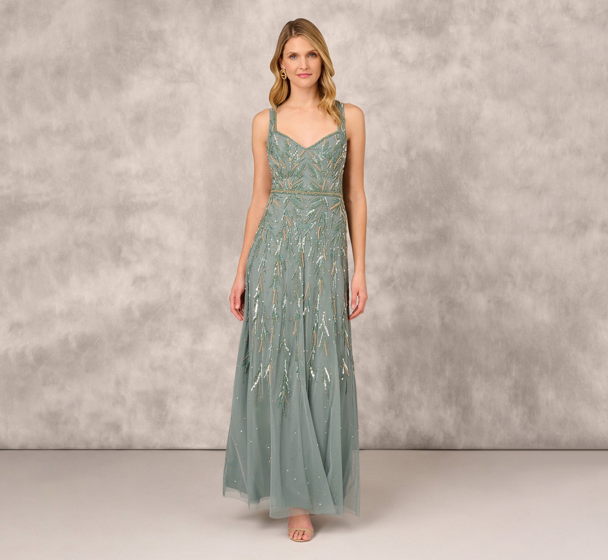 Multicolor Beaded Mermaid Gown With Sweetheart Neckline In Dark Sage 1