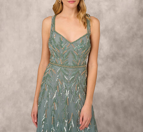 Multicolor Beaded Mermaid Gown With Sweetheart Neckline In Dark Sage