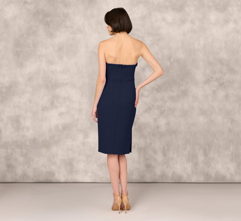 Strapless Bonded Crepe Midi Dress With Beaded Notch Neckline In Twilight