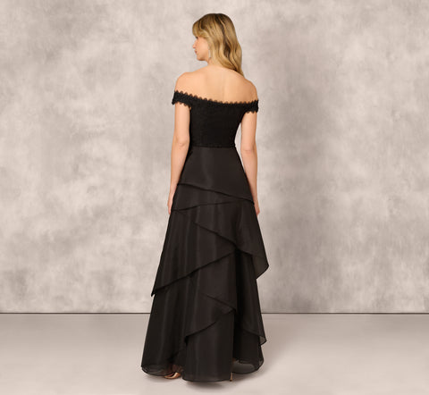 Strapless Organza Ball Gown With Off The Shoulder Neckline In Black