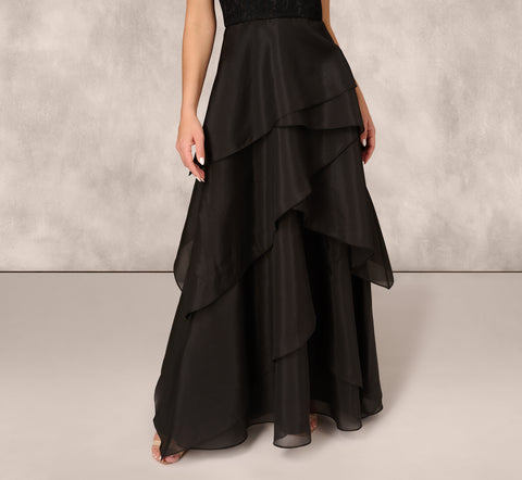 Strapless Organza Ball Gown With Off The Shoulder Neckline In Black