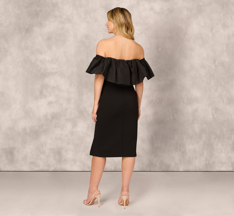 Off The Shoulder Midi Dress With Organza Bubble Sleeves In Black