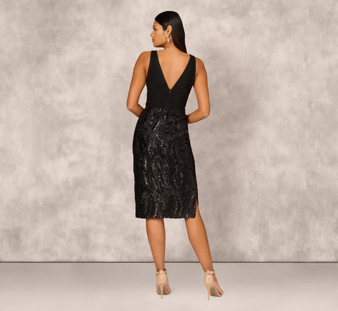 Sleeveless Midi Dress With 3D Embroidered Skirt In Black