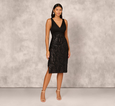 Sleeveless Midi Dress With 3D Embroidered Skirt In Black