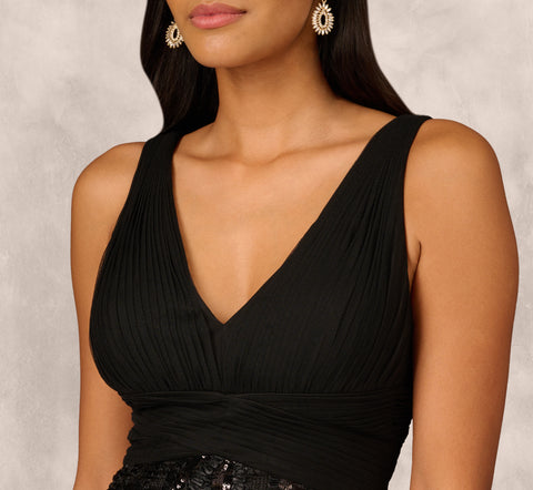 Sleeveless Midi Dress With 3D Embroidered Skirt In Black