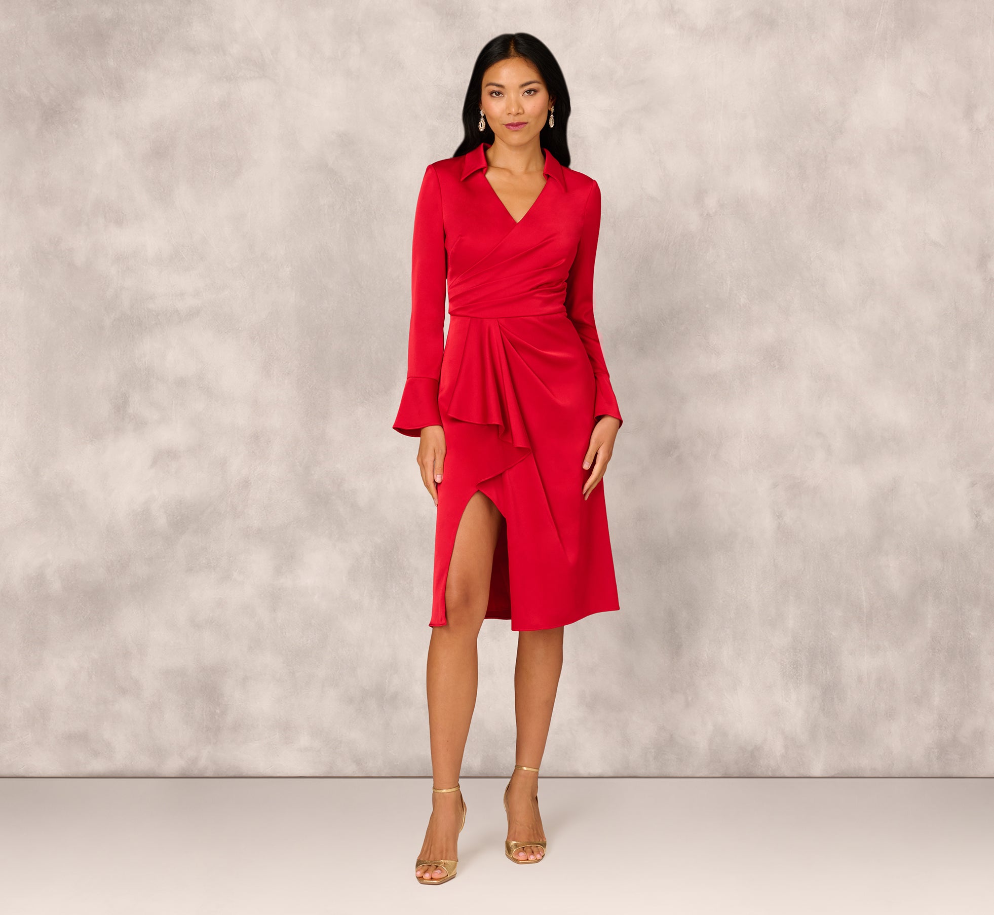 Crepe Back Satin Midi Dress In Red 1