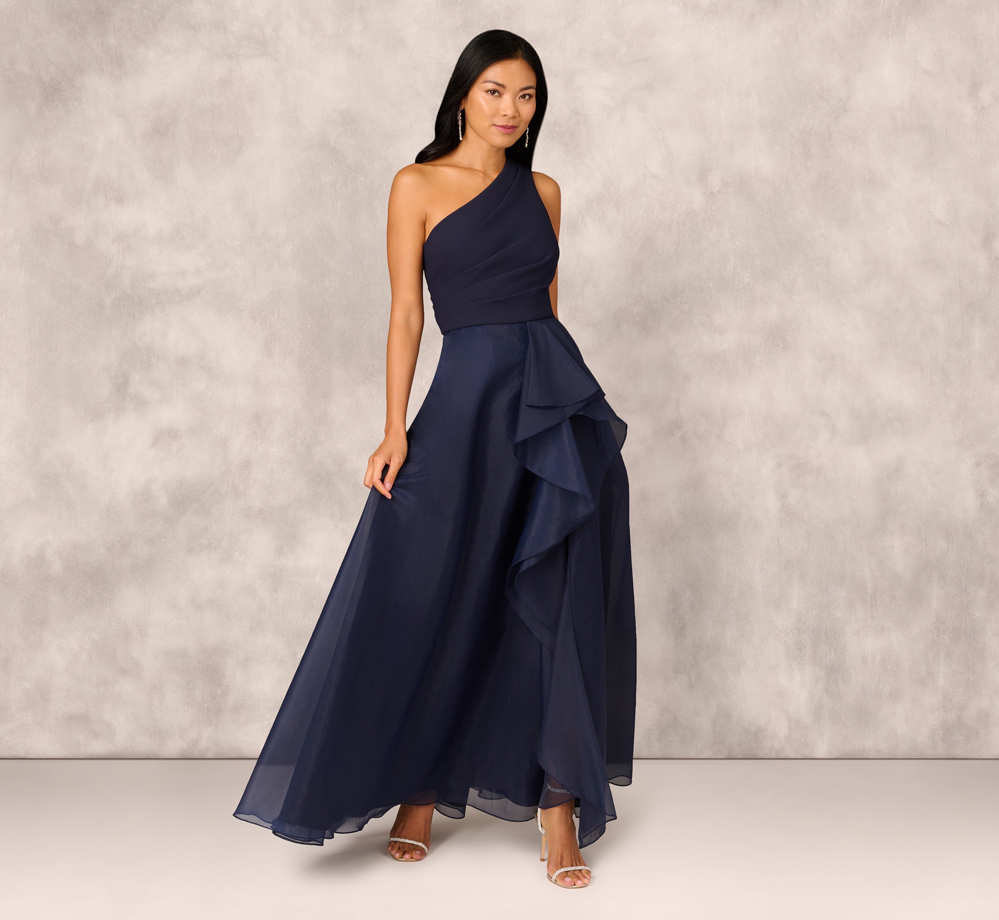 Draped Organza One Shoulder Ballgown In Twilight 1