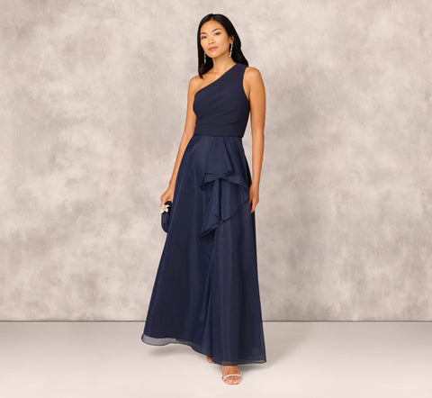 Draped Organza One Shoulder Ballgown In Twilight