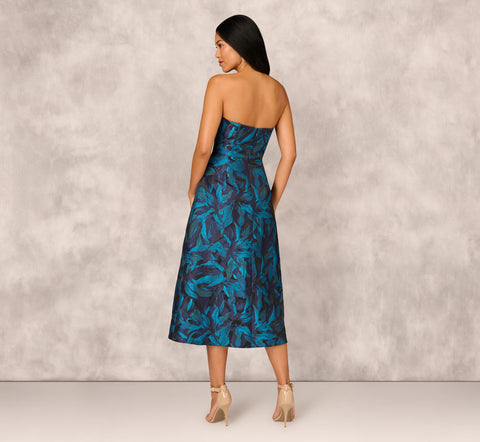 Floral Jacquard Midi Dress In Blue Black Multi