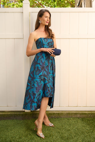 Floral Jacquard Midi Dress In Blue Black Multi