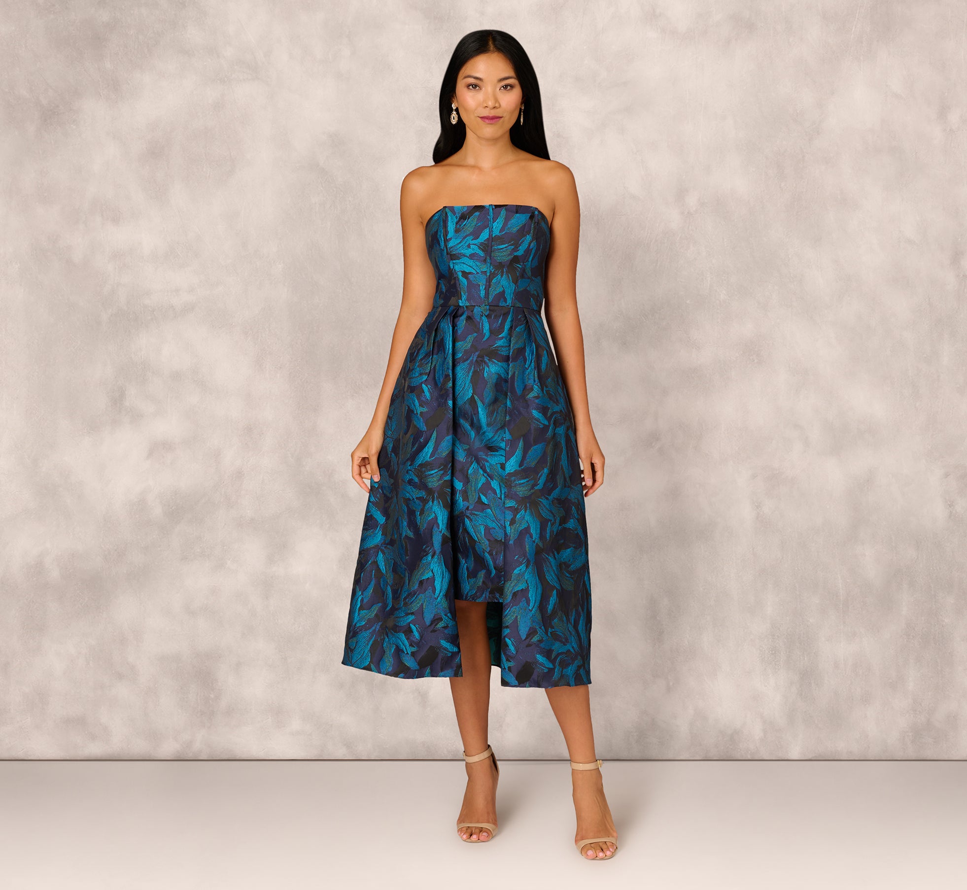 Floral Jacquard Midi Dress In Blue Black Multi 1