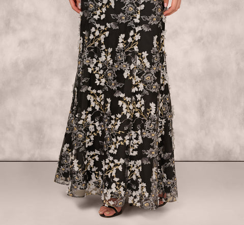 Sleeveless Embroidered A Line Gown In Grey Multi