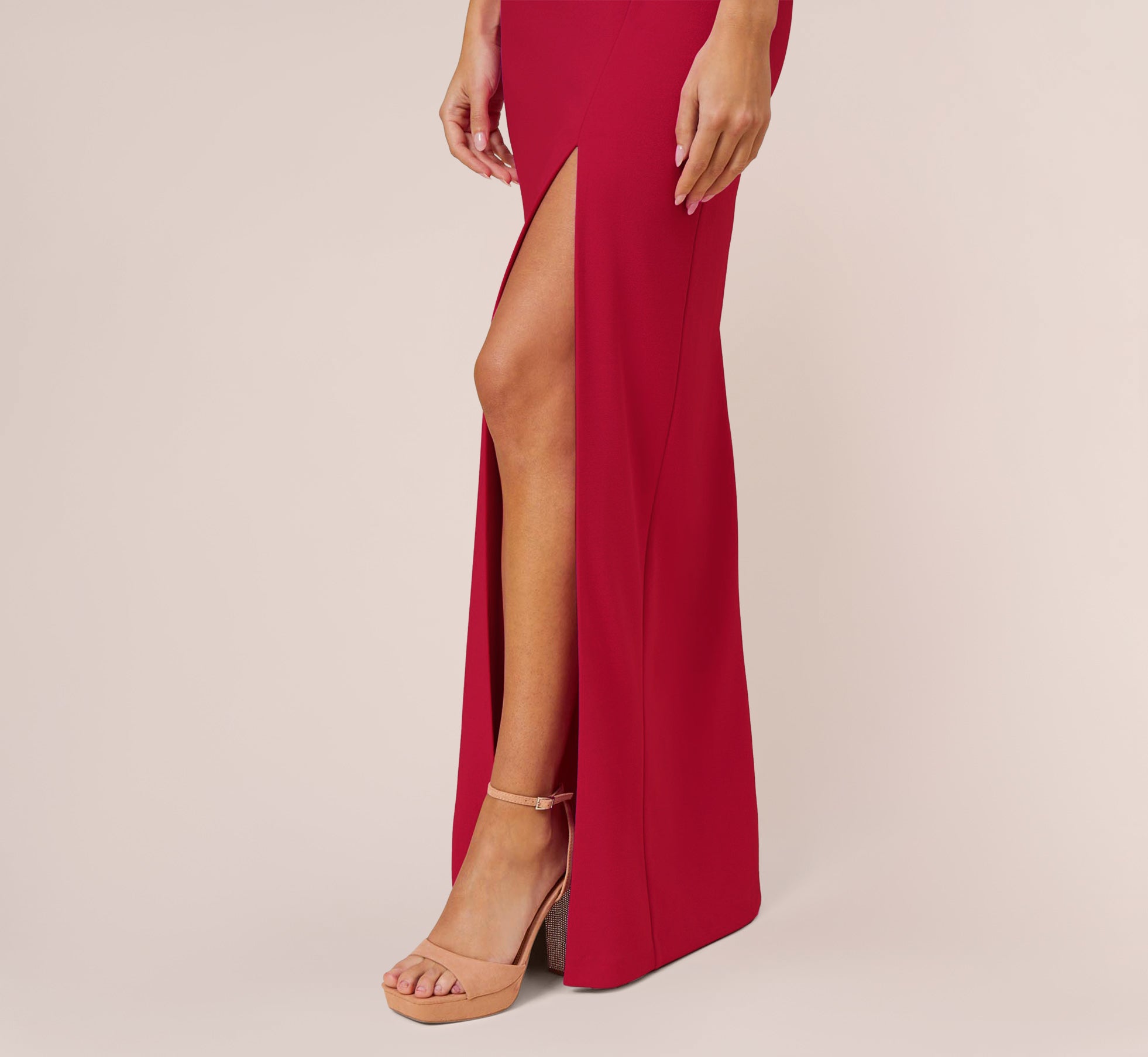 Stretch Crepe Off The Shoulder Long Column Gown With Bows In