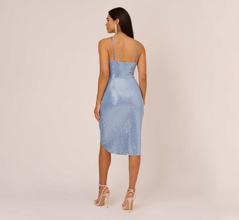 Sequin Knit Cocktail Dress With Ruched Details In Air Force