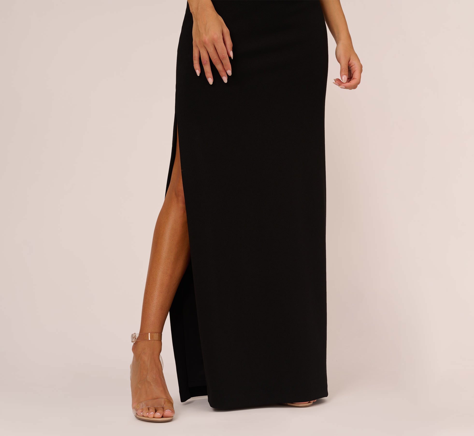 Asymmetrical Crepe Column Gown With Chain Straps In Black
