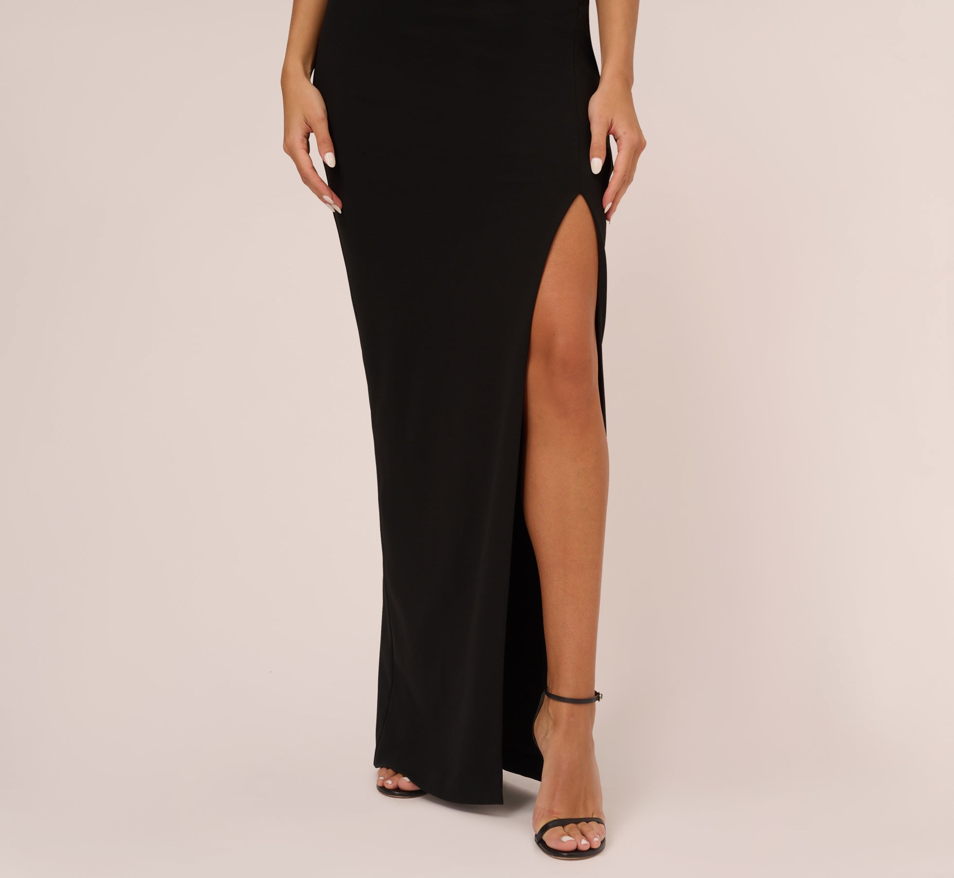 Knit Crepe Sleeveless Column Gown With Cutout Neckline In Black