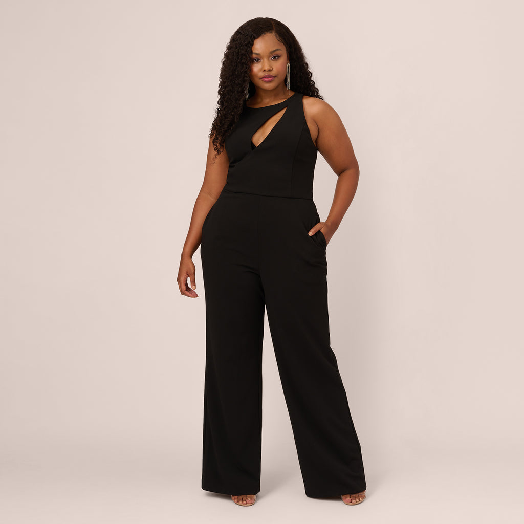 ASOS Asos Design Petite Jumpsuit With Lace Detail & Tapered Leg in Black