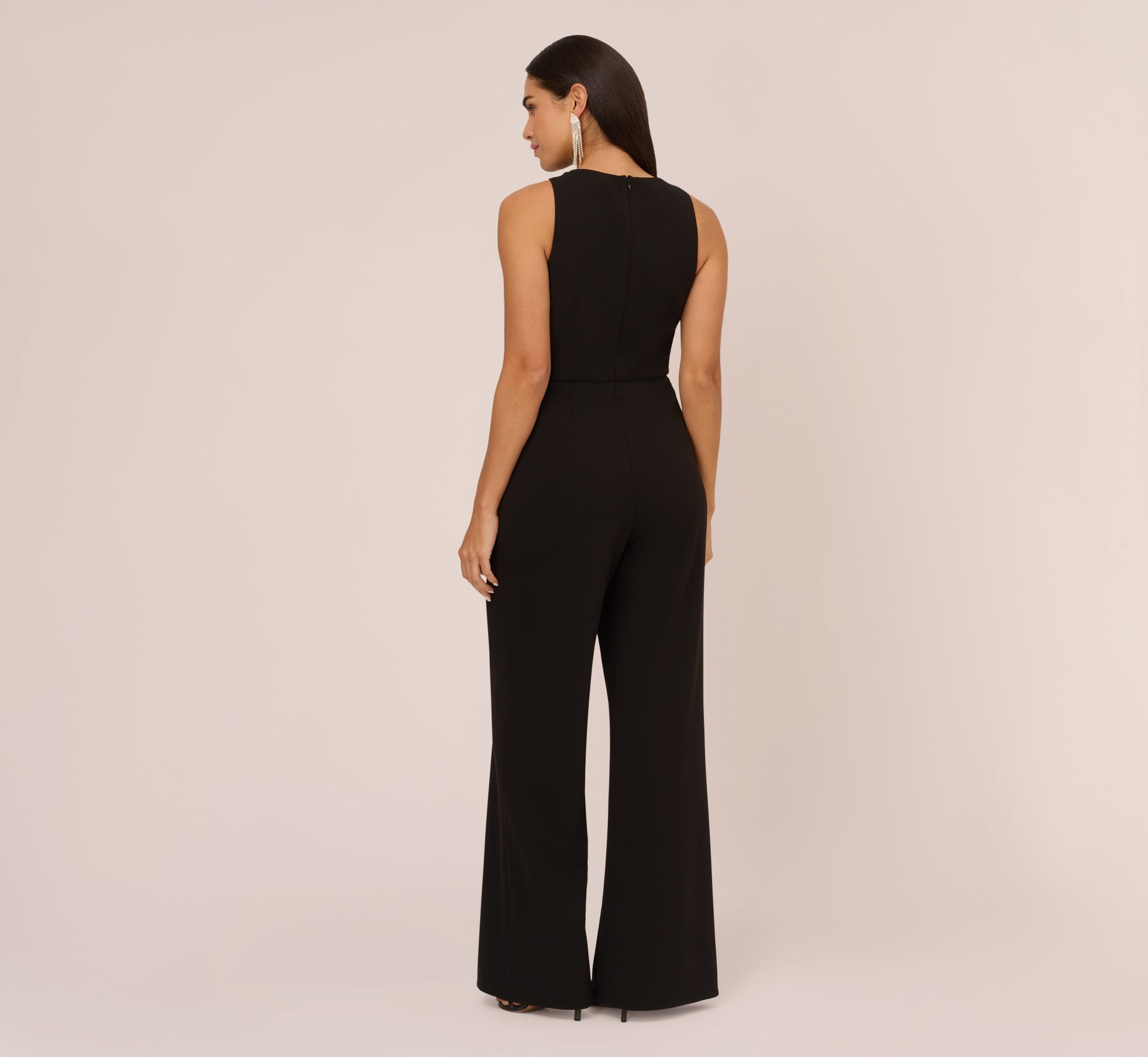 Knit Crepe Wide Leg Jumpsuit With Cutout Accent In Black