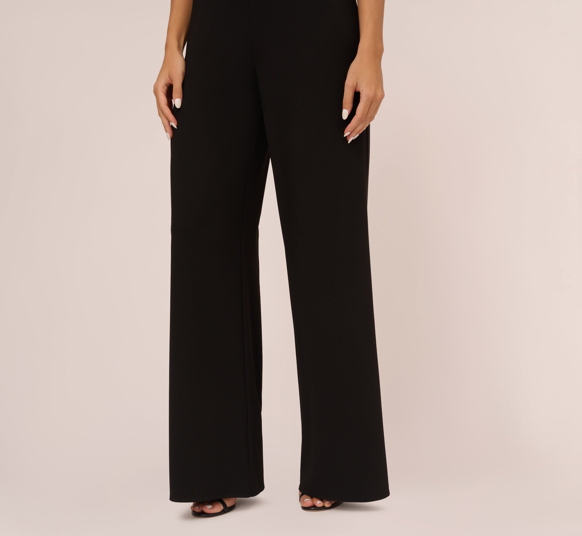 Knit Crepe Wide Leg Jumpsuit With Cutout Accent In Black