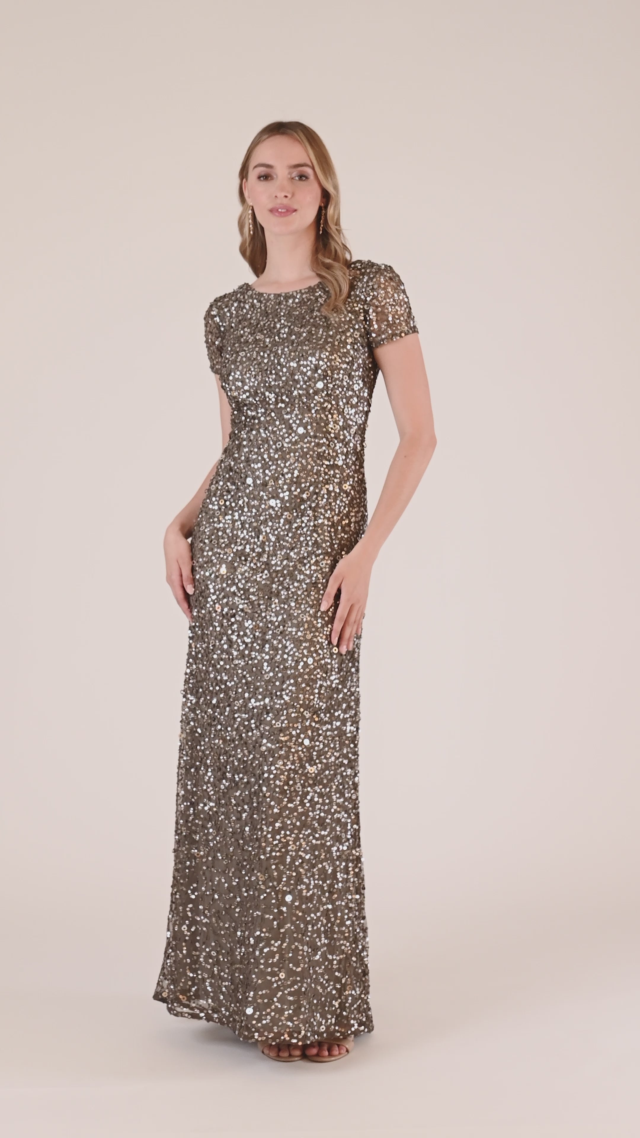 Scoop Back Sequin Gown In Lead Adrianna Papell