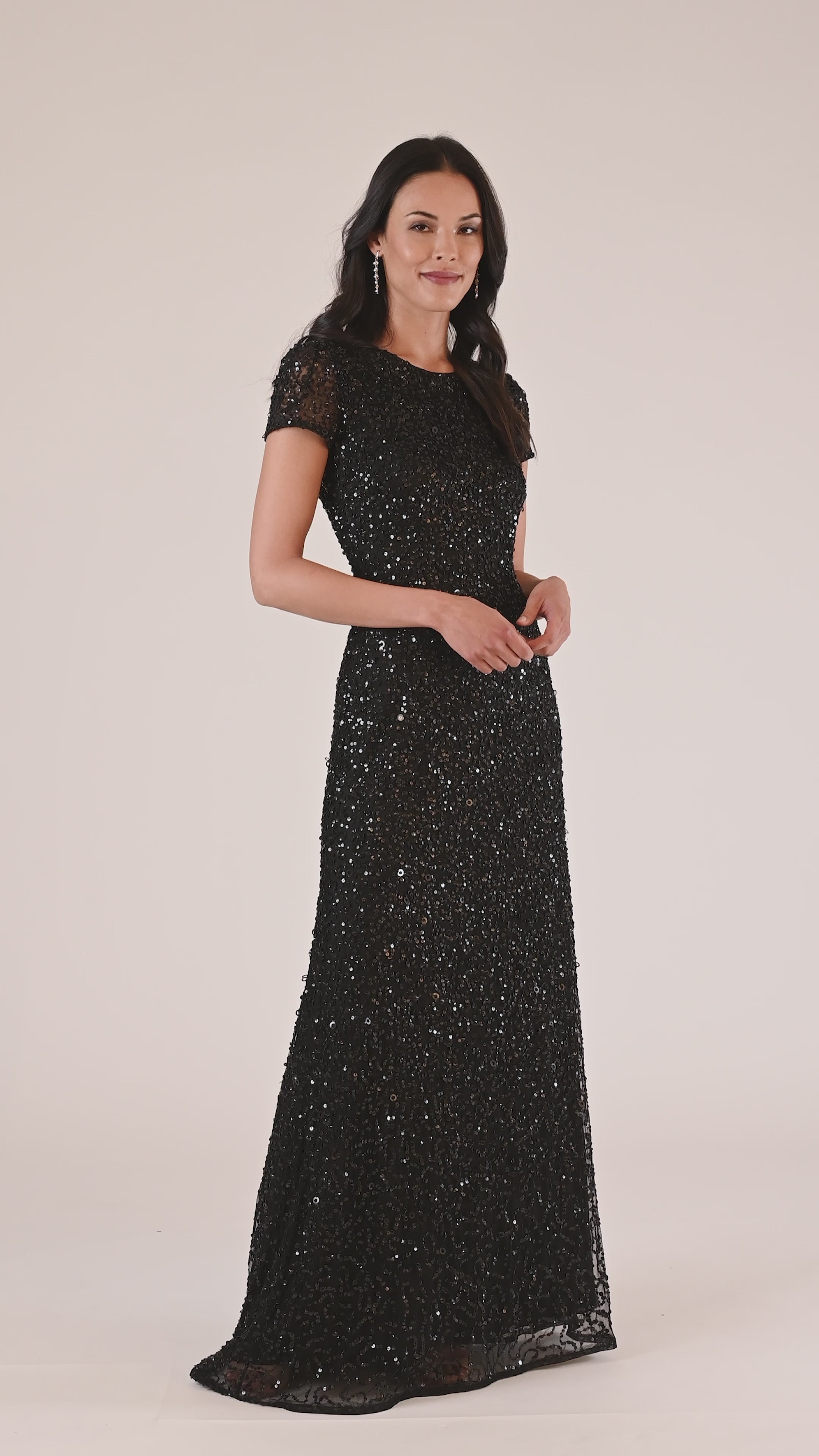 Scoop Back Sequin Gown In Black