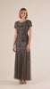 Hand Beaded Short Sleeve Floral Godet Gown In Lead