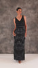 Beaded Ruffle Sleeveless Gown With V-Neck And Back In Twilight