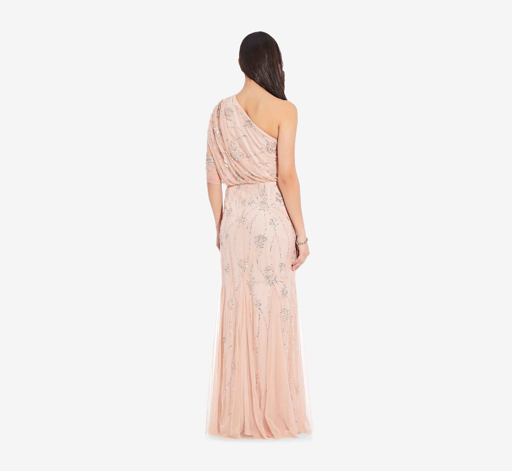 One Shoulder Beaded Gown In Blush | Adrianna Papell