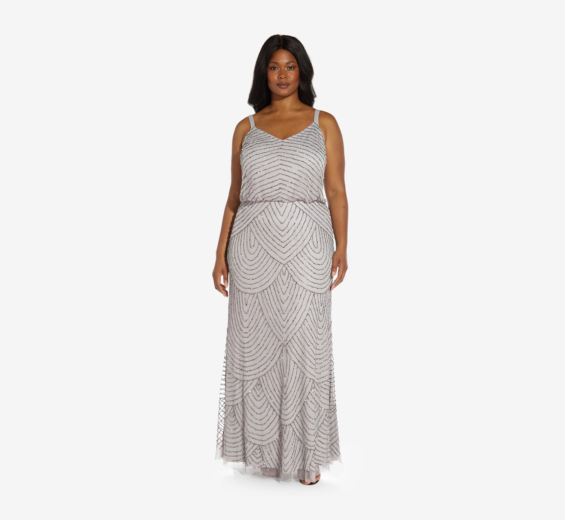 Plus Size Art Deco Beaded Blouson Gown In Bridal Silver Adrianna