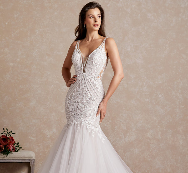 Platinum Mermaid Allover Lace Wedding Gown In Ivory Ivory