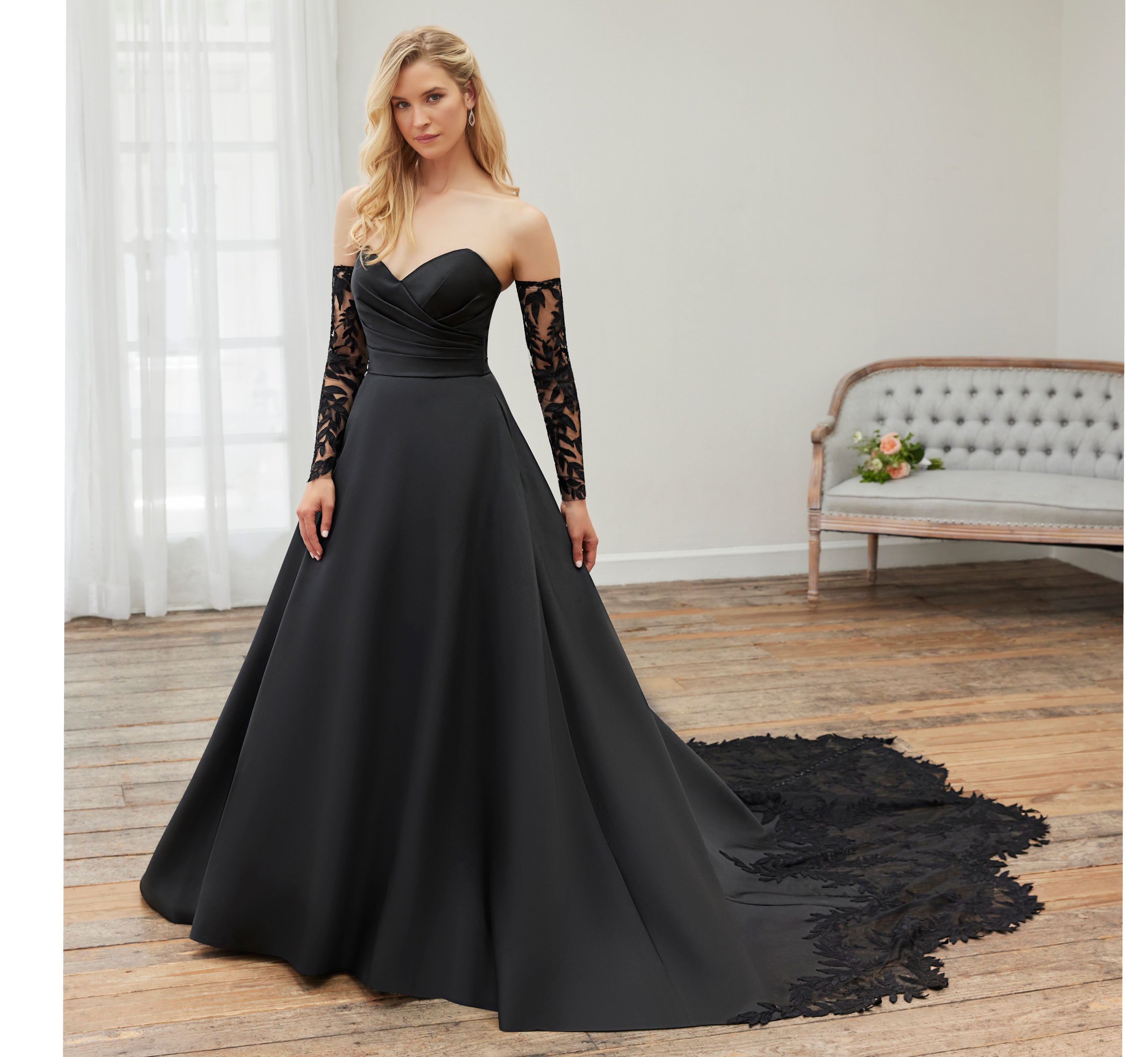 Black ball outlet gown with train