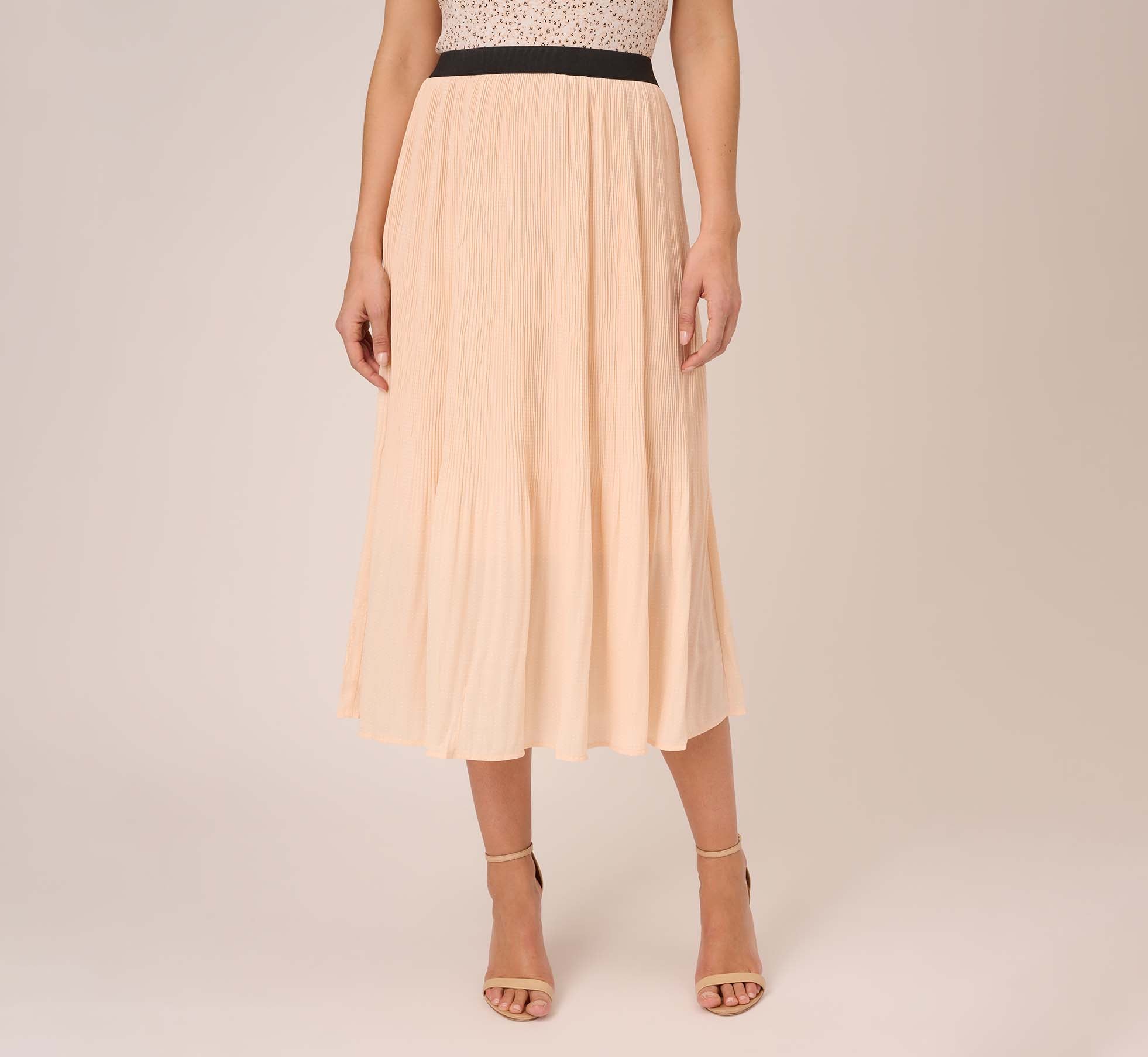 Dot Print Pleated Midi Skirt In Champagne Ivory Seed Dot 1