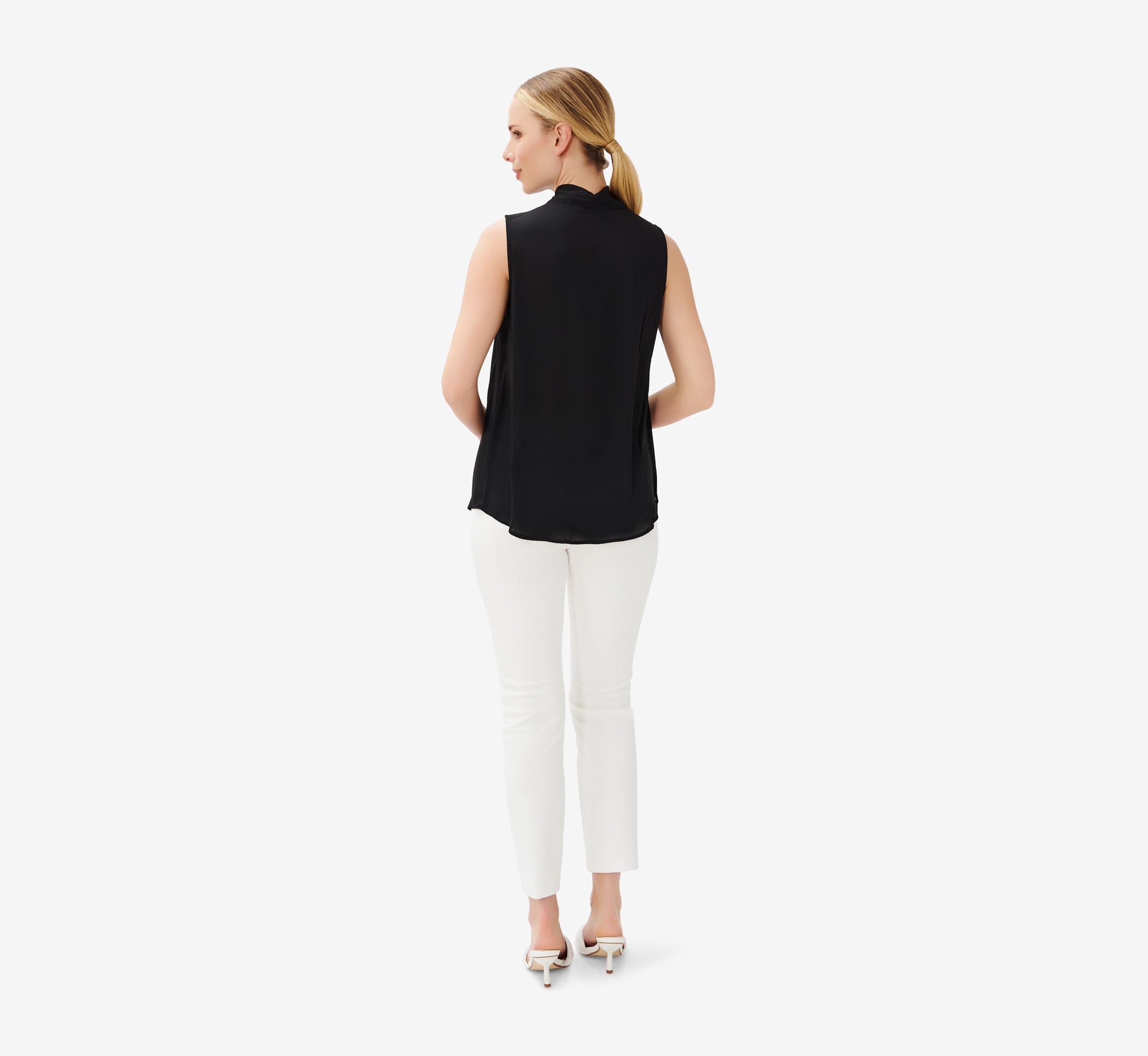 Tie Neck Crepe Top In Black Adrianna Papell