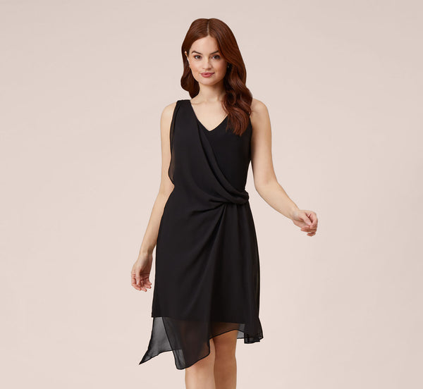 Asymmetrical Draped Dress In Black Adrianna Papell