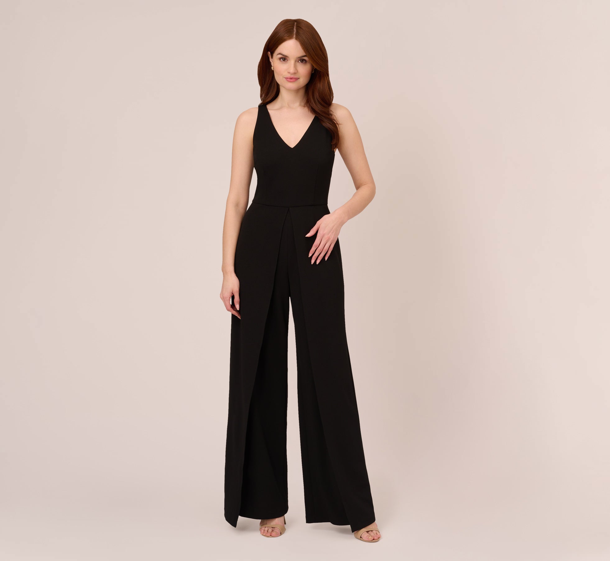 Sleeveless Tailored Jumpsuit With Wide Leg In Black Adrianna Papell