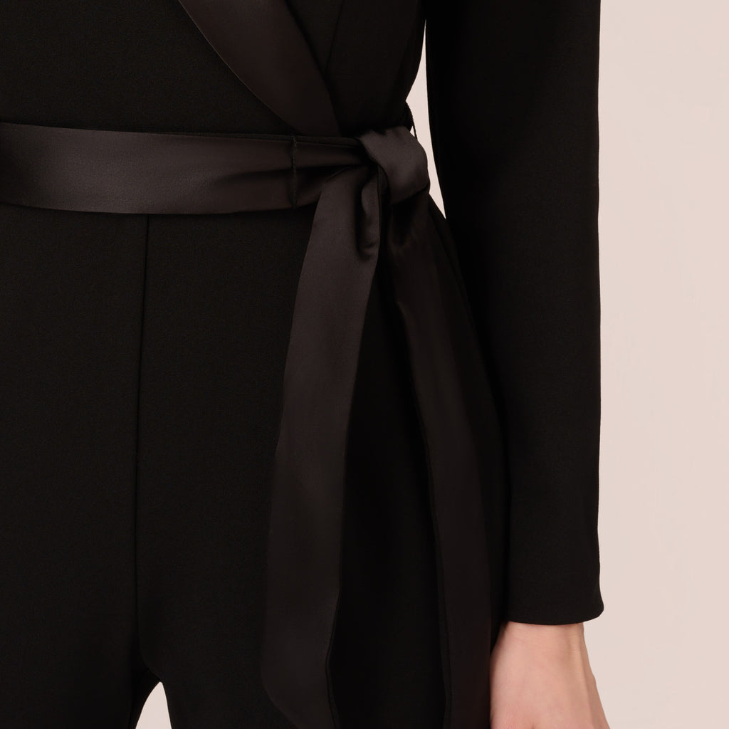 Petite Black Long Sleeve Wrap Jumpsuit