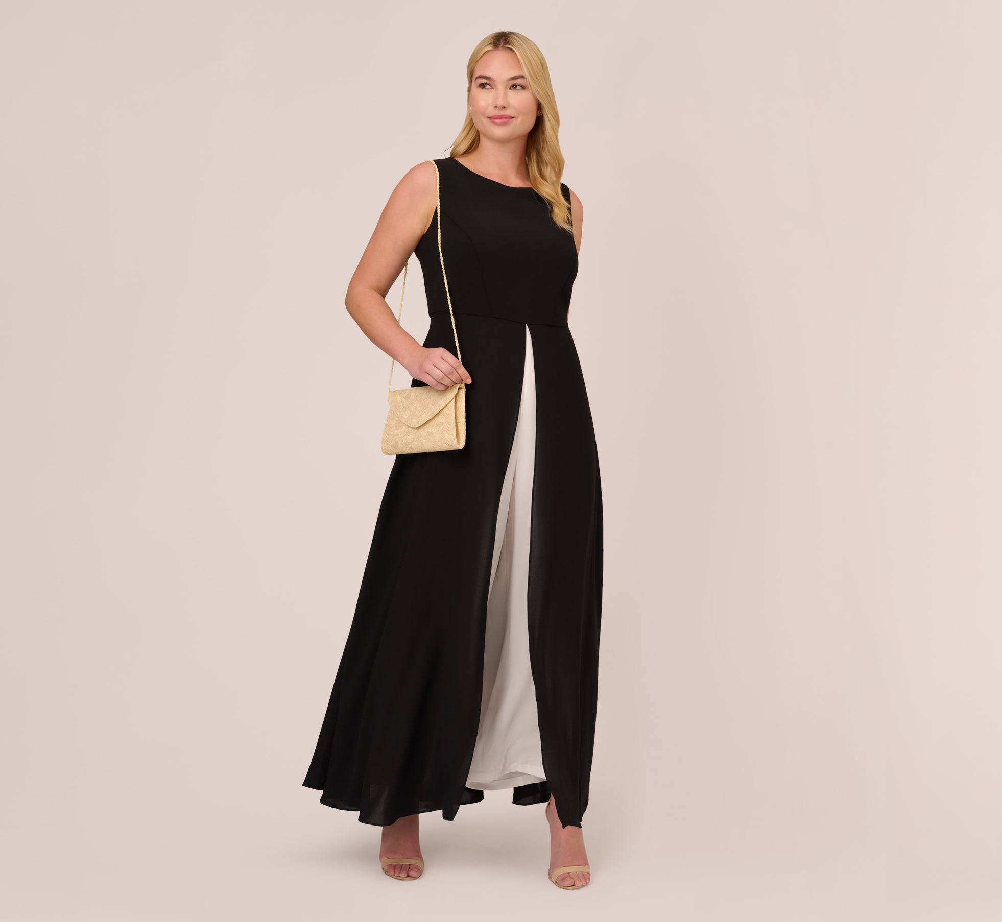 Plus size jumpsuit with attached clearance skirt