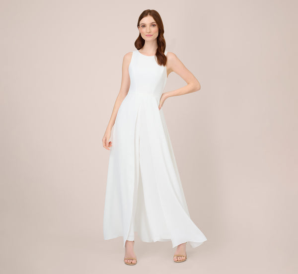 Colorblock Jumpsuit With Skirt Overlay In Ivory Adrianna Papell