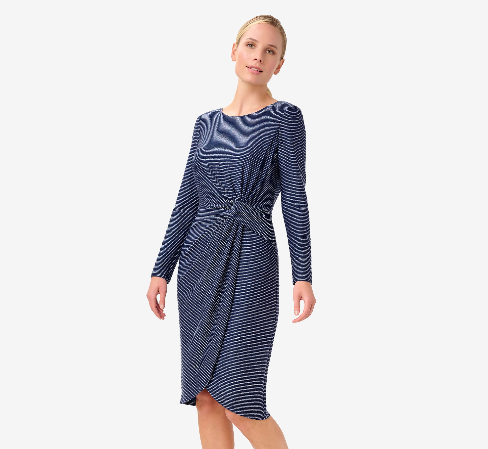 Metallic Striped Knit Dress In Navy