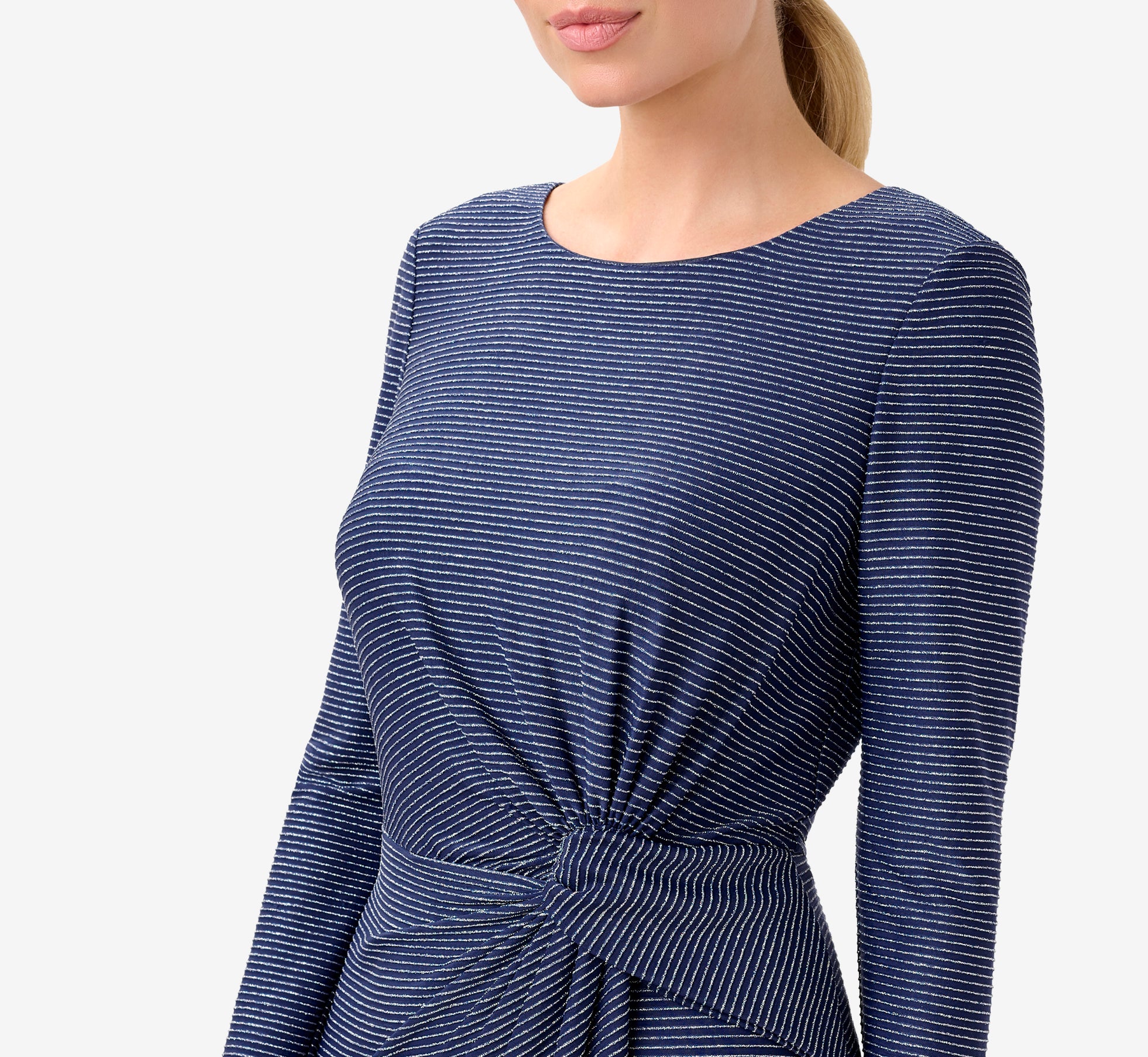 Metallic Striped Knit Dress In Navy Adrianna Papell