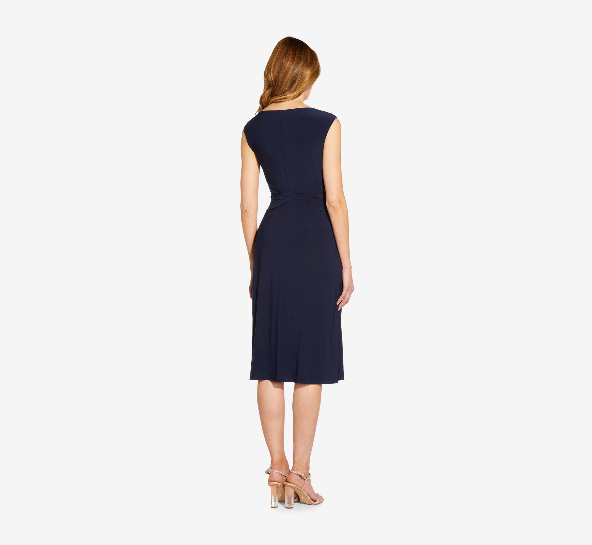 Asymmetrical Draped Midi Dress In Midnight Adrianna Papell