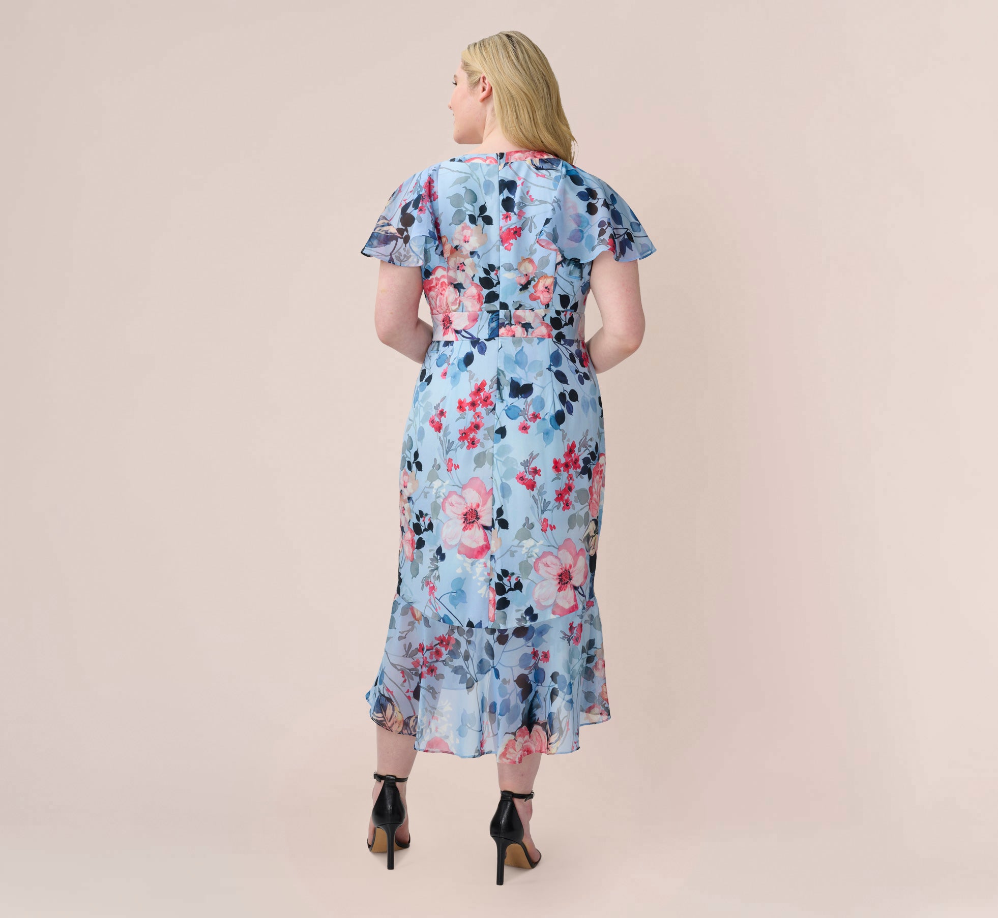 Plus Size Floral Faux Wrap Dress In Blue Multi | Adrianna Papell