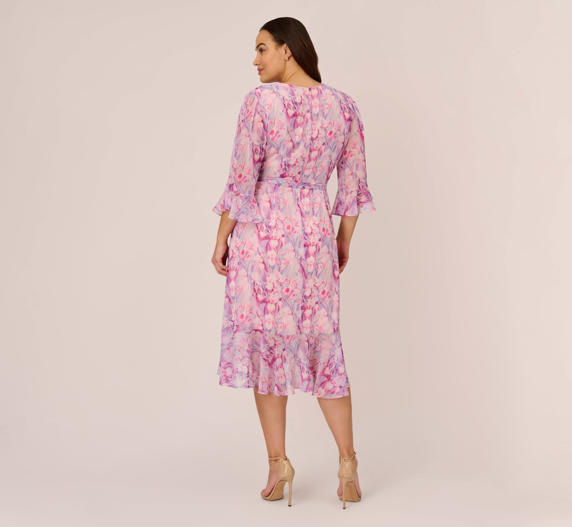 Plus Size Floral-Printed Chiffon Short Dress In Pink Multi | Adrianna
